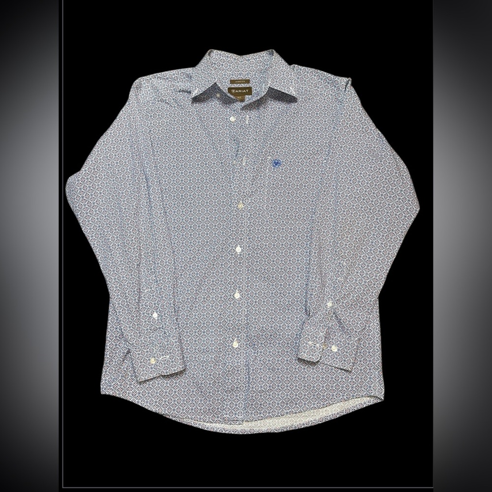 Ariat Men’s Geometric Button Up‎ Long Sleeve Stretch Blue Size Small